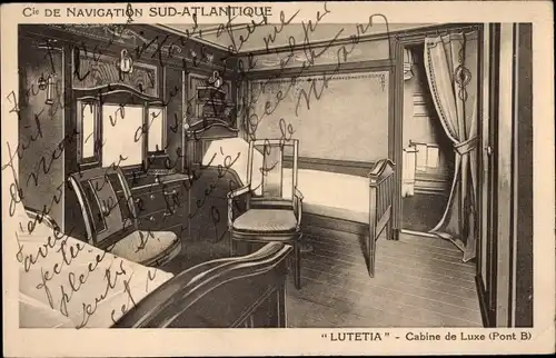 Ak Paquebot Lutetia, Luxuskabine, South Atlantic Navigation Company
