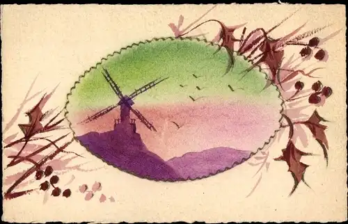 Handgemalt Ak Windmühle