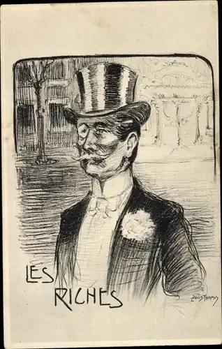 Künstler Ak Thomis, Louis, Reicher Mann mit Zylinder und Monokel