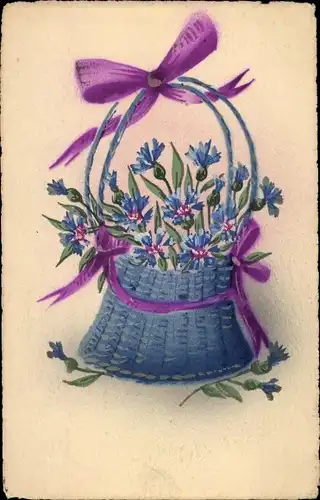 Ak Korb mit Kornblumen