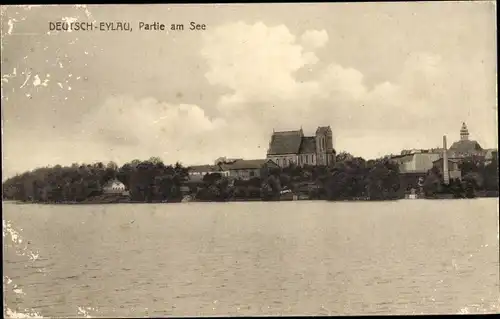 Ak Iława Deutsch Eylau Westpreußen, See, Kirche