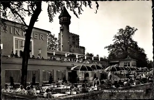Ak Salzburg Stadt, Grand Café Winkler, Terrasse, Turm