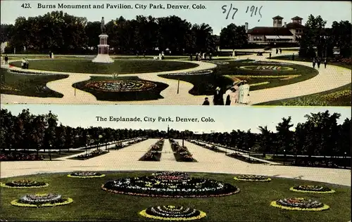 Ak Denver Colorado USA, Burns Monument und Pavillon, Stadtpark, Esplanade