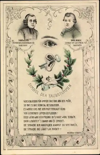 Gedicht Ak Symbol der Taubstummen, Gebärdensprache, Samuel Heinicke