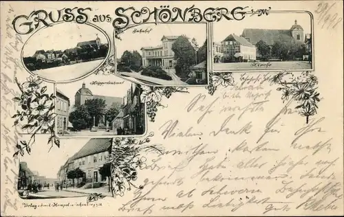Ak Schönberg in Schleswig Holstein, Bahnhof, Kirche, Kriegerdenkmal