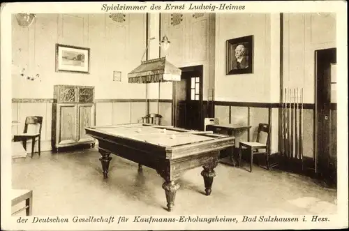 Ak Bad Salzhausen Nidda Wetteraukreis, Spielzimmer des Ernst Ludwig Heimes, Billardtisch