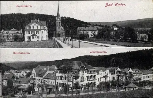 Ak Bad Elster im Vogtland, Brunnenberg, Carolastraße, Lindenstraße