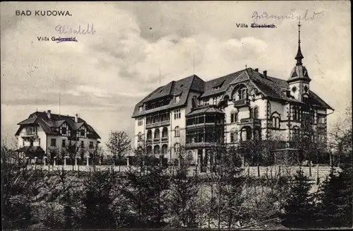 Ak Kudowa Zdrój Bad Kudowa Schlesien, Villa Grünwald, Villa Elisabeth