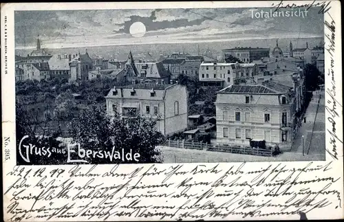 Mondschein Ak Eberswalde im Kreis Barnim, Totalansicht von Ort