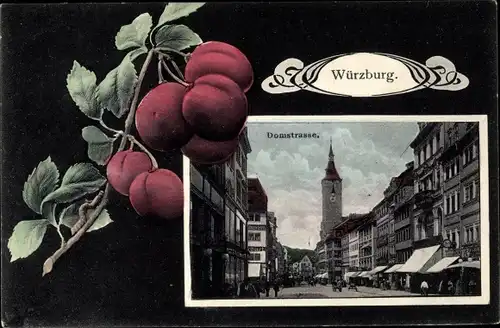 Passepartout Ak Würzburg am Main Unterfranken, Domstraße, Pflaumen