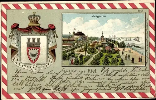 Präge Wappen Passepartout Litho Kiel in Schleswig Holstein, Seegarten
