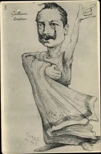 Künstler Ak Guillaume, Comedien, Kaiser Wilhelm II. von Preußen als Schauspieler, Karikatur