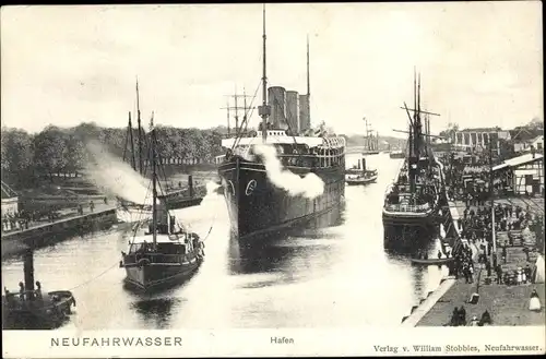 Ak Nowy Port Neufahrwasser Gdańsk Danzig, Hafen, Dampfer im Schlepptau, Segelschiff