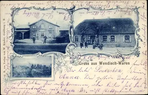 Ak Wendisch Waren Goldberg in Mecklenburg, Gasthof zum Lindenhof, Panorama vom Ort