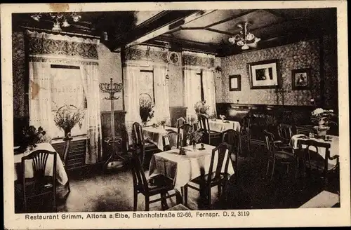 Ak Hamburg Altona, Restaurant grimm, Innenansicht, Bahnhofstraße 62