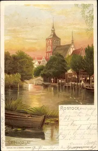 Litho Rostock in Mecklenburg Vorpommern, Kirche St. Nicolai