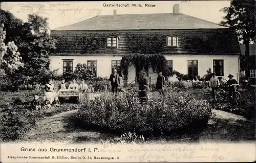 Ak Grammendorf in Mecklenburg Vorpommern, Gastwirtschaft, Gartenpartie