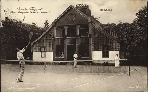 Ak Sopot Gdańsk Zoppot Danzig, Kronprinz Wilhelm beim Tennisspiel, Klubhaus