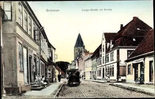 Ak Grimmen in Mecklenburg Vorpommern, Lange Straße mit Kirche