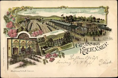 Litho Kreiensen Einbeck, Hauptbahnhof, Viadukt, Wartesaal, Wirtschaft von Ludwig Berg