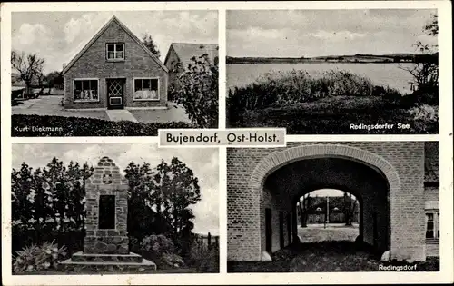 Ak Bujendorf Süsel in Ostholstein, Redingsdorfer See, Kriegerdenkmal, Redingsdorf, Geschäft