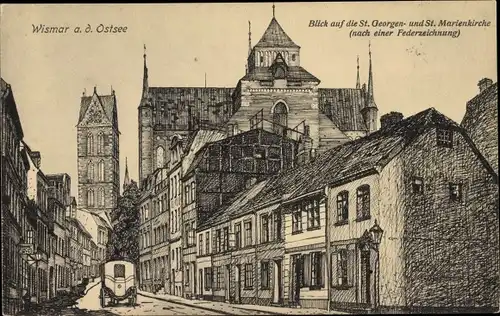 Ak Hansestadt Wismar, St. Georgen und St. Marienkirche