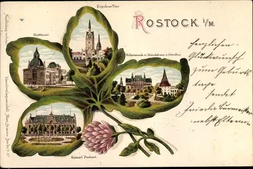 Kleeblatt Litho Rostock in Mecklenburg Vorpommern, Kröpeliner Tor, Wallpromenade, Ständehaus