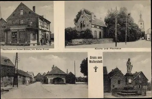 Ak Wulferstedt Sachsen Anhalt, Kaufhaus, Denkmal, Kirche, Pfarre