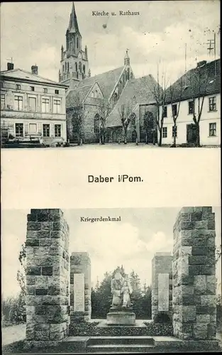 Ak Dobra Daber Pommern, Kirche, Rathaus, Kriegerdenkmal