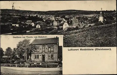 Ak Wendelsheim in Rheinhessen, Gesamtansicht, Gasthaus zur Traube, am Bahnhof