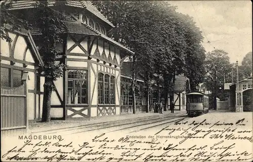 Ak Magdeburg, Straßenbahn, Wagen 269, Endstation der Herrenkrugbahn