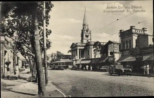 Ak Calcutta Kolkata Kalkutta Indien, Roman Catholic Church, Dhurrumtollah Street