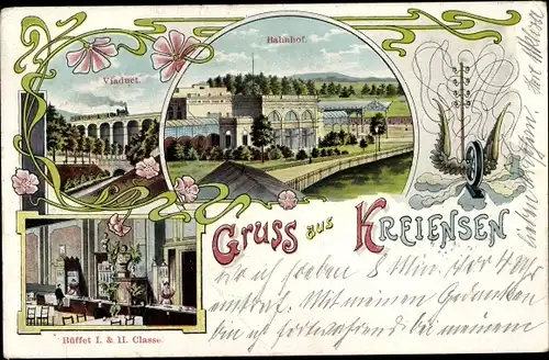 Jugendstil Litho Kreiensen Einbeck, Viadukt, Bahnhof, Büffet, Innenansicht