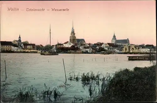 Ak Wolin Wollin Pommern, Totalansicht der Ortschaft, Wasserseite