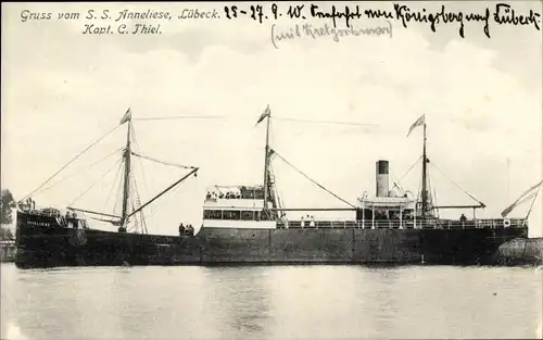 Ak Lübeck in Schleswig Holstein, Dampfer SS Anneliese, Kapitän C. Thiel, Fährschiff