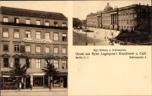Ak Berlin Mitte, Ryno Lagergren's Konditorei und Café, Schlossplatz 3, Gardinen von Mahr & Jäger