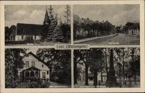 Ak Lanz in der Westprignitz, Kirche, Dorfstraße, Jahn Geburtshaus, Jahnheim und Ehrenmal