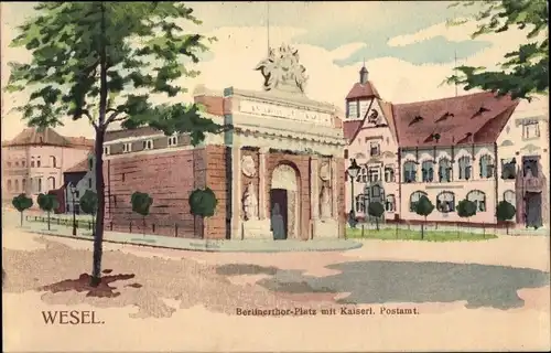 Ak Wesel am Niederrhein, Berliner Tor Platz, Kaiserl. Postamt