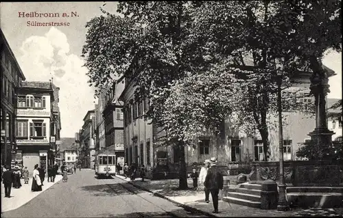 Ak Heilbronn am Neckar, Sülmerstraße, Denkmal, Straßenbahn