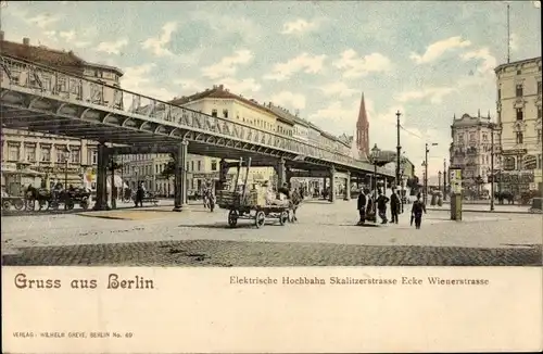 Ak Berlin Kreuzberg, Elektrische Hochbahn Skalitzer Straße, Ecke Wienerstraße