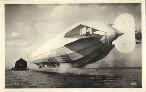 Ak LZ 6, Luftschiff, Zeppelin, schwimmende Luftschiffhalle, Bodensee