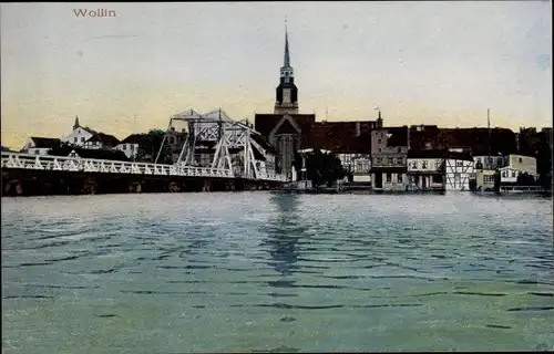 Ak Wolin Wollin Pommern, Teilansicht, Kirche, Brücke