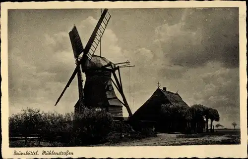 Ak Brunsbüttel im Kreis Dithmarschen, Mühlenstraße, Windmühle
