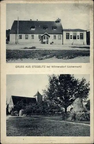 Ak Stegelitz in der Uckermark, Gasthaus, Kirche, Gedenkstein