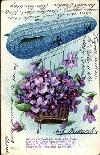 Präge Ak Zeppelin aus Blumen, Veilchen, Vergissmeinnicht