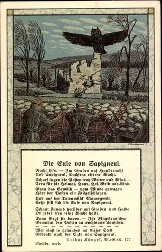 Gedicht Ak Die Eule von Sapigneul, Arthur Künzel MGK 177, I. WK