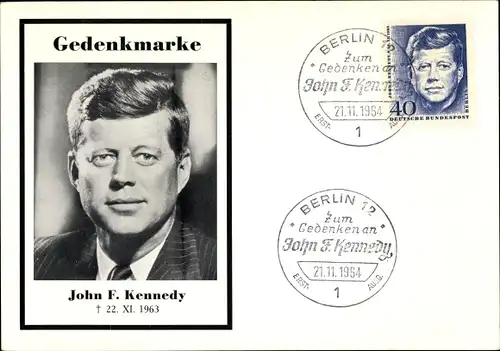 Maximum Ak US Präsident John F. Kennedy, Portrait, Gedenkmarke zum Todestag am 22.11.1963
