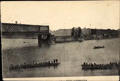 Ak Warszawa Warschau Polen, Kierbedz-Brücke, Alexanderbrücke, 1915 von den Russen gesprengt