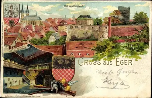 Künstler Wappen Litho Grimm, Cheb Eger Region Karlsbad, Blick vom Steinbruch