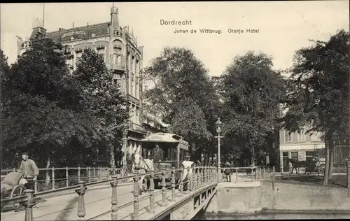 Ak Dordrecht Südholland Niederlande, Oranje Hotel, Johan de Wittbrug, Pferdebahn